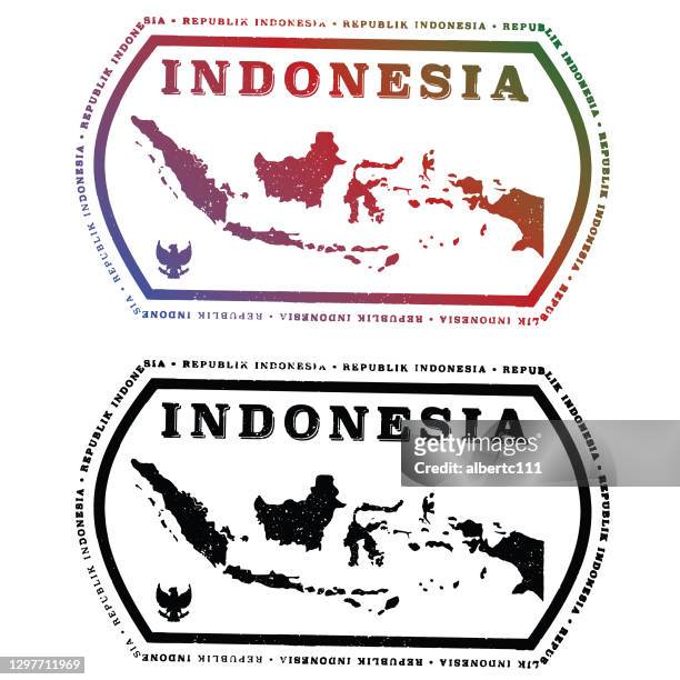 indonesia map passport stamp - indonesian culture stock illustrations