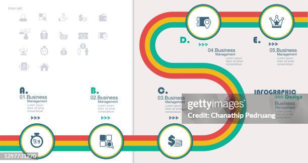 infographic design template. creative concept with 5 steps stock illustration infographic, timeline - visual aid, road map, journey - horizontal timeline stock illustrations
