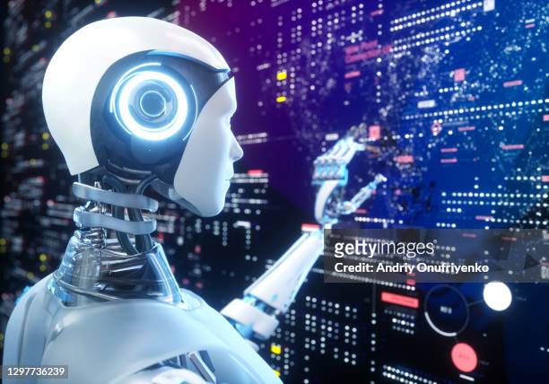 artificial intelligence robot - android stockfoto's en -beelden