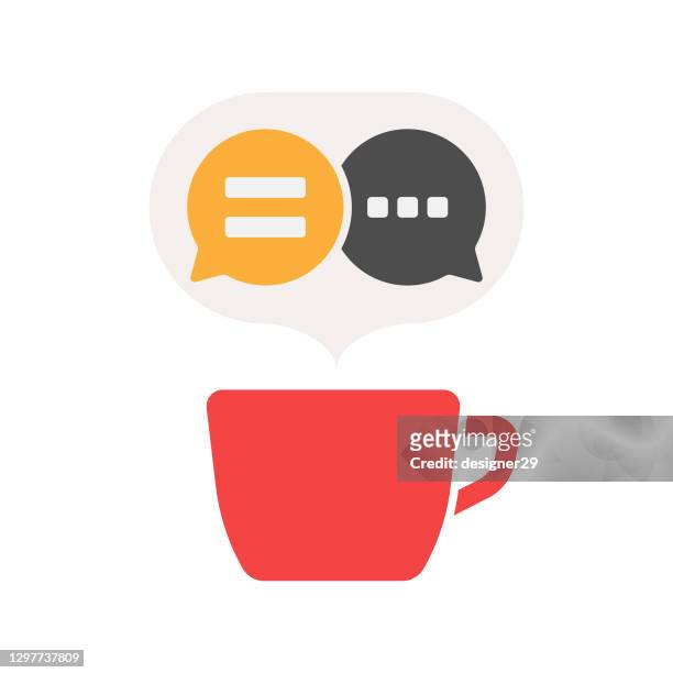 coffee cup and chat speech bubble icon vector design. - instant messaging stock illustrations