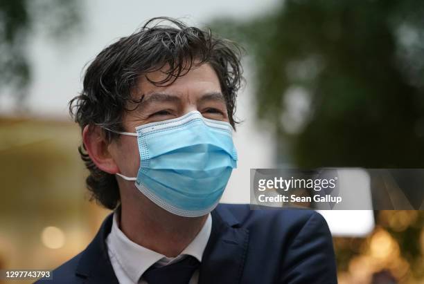 Charite Hospital Institute for Virology Director Christian Drosten arrives with other leading German health authorities to speak to the media over...
