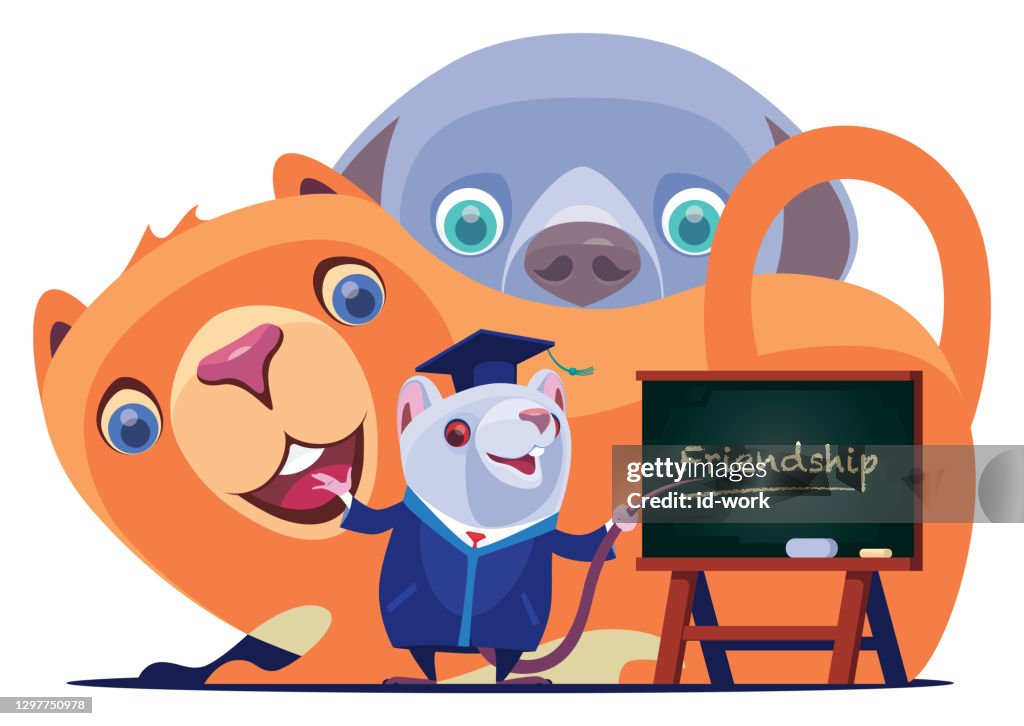 Mouse presenting with cat and dog