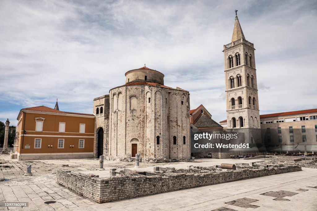 Croatia, Zadar, Church of St Donatus and cathedral bell tower