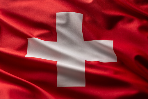 Flag of Switzerland blowing in the wind.