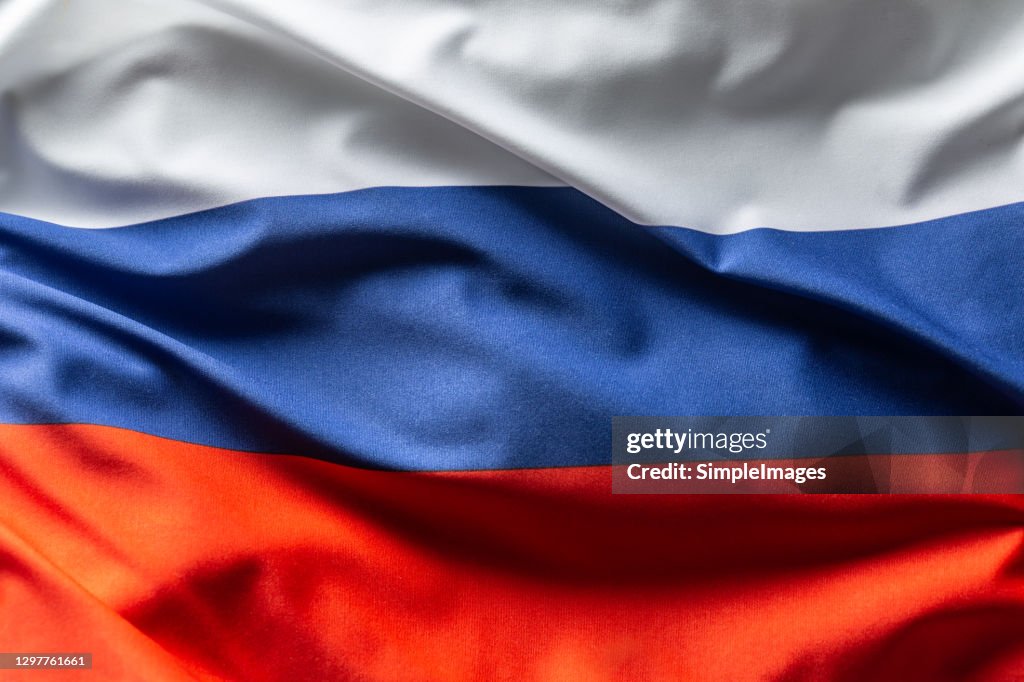 Russia flag blowing in the wind.