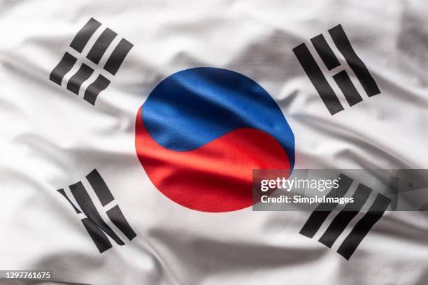 flag of south korea blowing in the wind. - southbound stock pictures, royalty-free photos & images