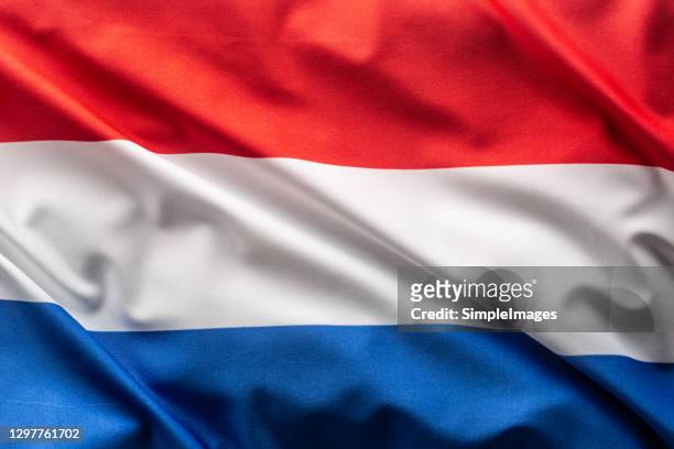 flag of netherlands blowing in the wind. - netherlands stockfoto's en -beelden