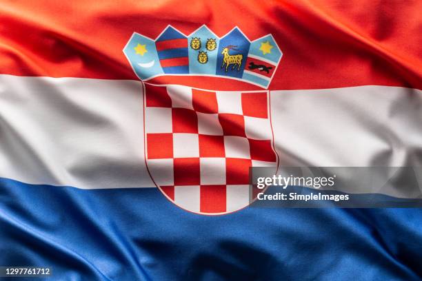 flag of croatia blowing in the wind. - croatian flag foto e immagini stock