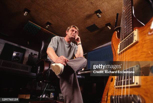 Mike Oldfield, British musician, multi-instrumentalist and songwriter pictured in the recording studio, 2000.