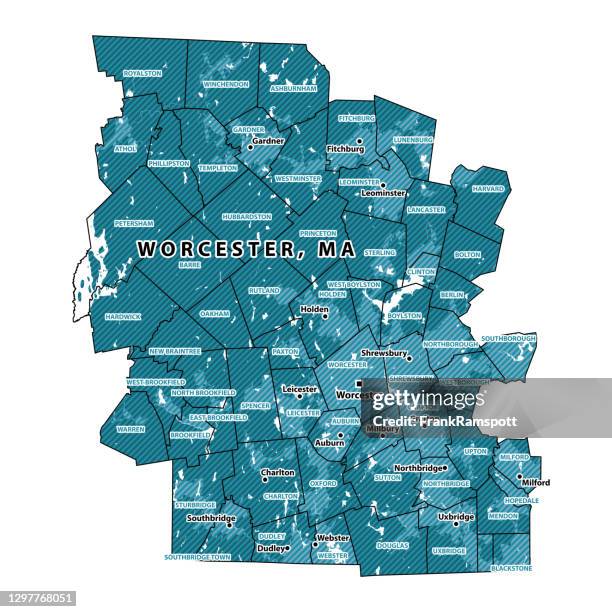 massachusetts worcester county vector map - worcester massachusetts stock illustrations