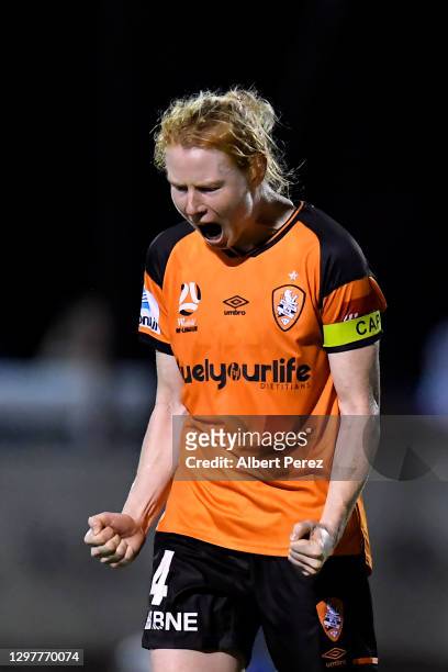 Clare Polkinghorne of the Roar celebrates after her team's victory during the round eight W-League match between the Brisbane Roar and the Melbourne...