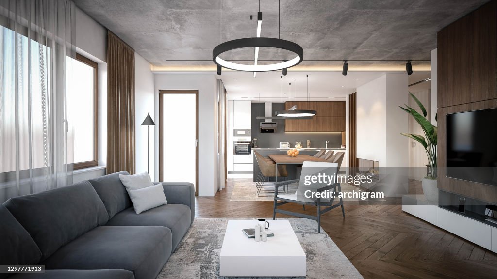 Interior Design Architecture Computer Generated Image Of Living Room ...