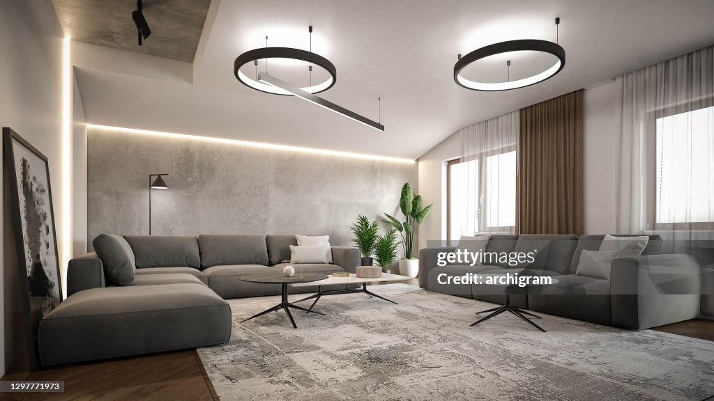 Interior Design Architecture Computer Generated Image Of Living Room ...
