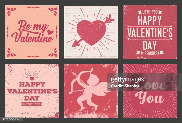 set of vintage love and valentine's day greeting cards - valentines stock illustrations