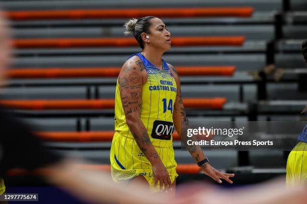 Erika De Souza of Castors Braine looks on during the Women EuroCup, Group H, basketball match played between Castors Braine and Basket Hema SKW at...