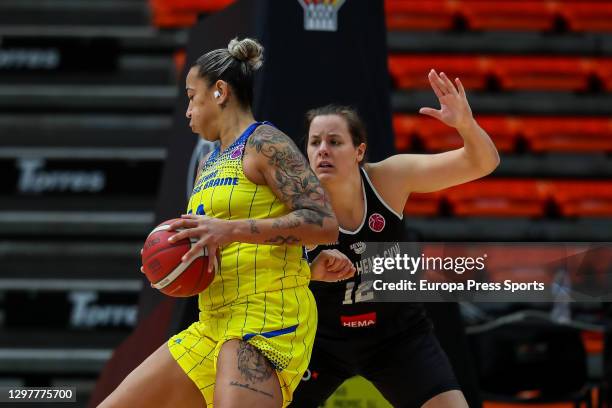 Erika De Souza of Castors Braine in action during the Women EuroCup, Group H, basketball match played between Castors Braine and Basket Hema SKW at...