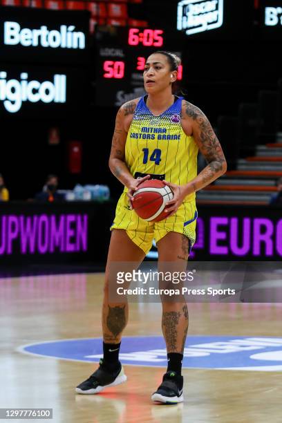 Erika De Souza of Castors Braine in action during the Women EuroCup, Group H, basketball match played between Castors Braine and Basket Hema SKW at...
