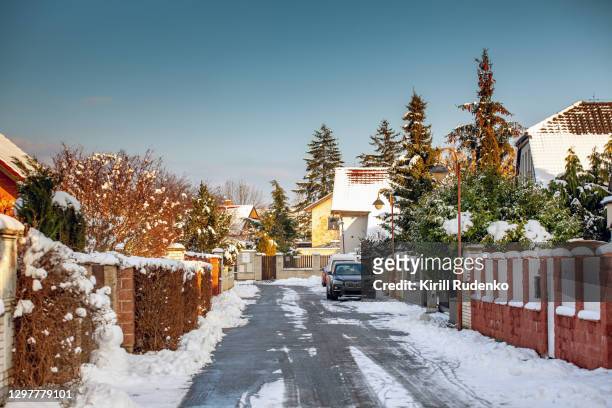 winter afternoon in a neighborhood - townscape stock pictures, royalty-free photos & images