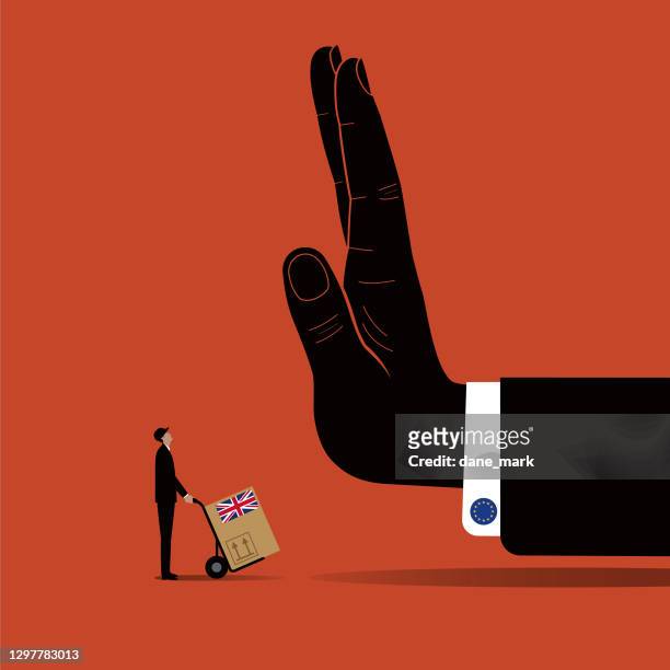 trade difficulty after brexit - stop gesture stock illustrations