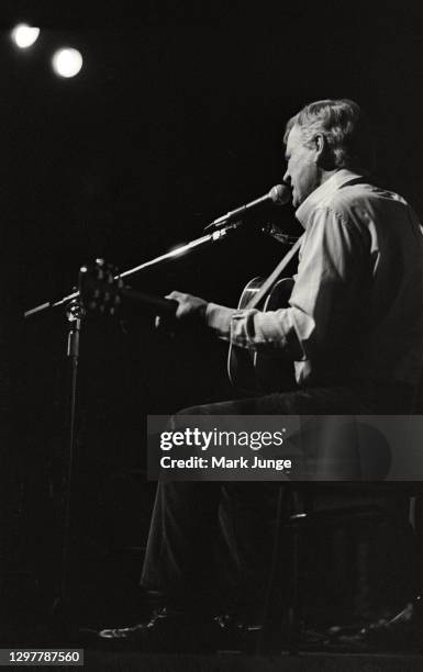 North Carolinian guitarist and folksinger Doc Watson performs at the Sundance Saloon on October 13, 1985 in Fort Collins, Colorado. Arthel Lane “Doc”...