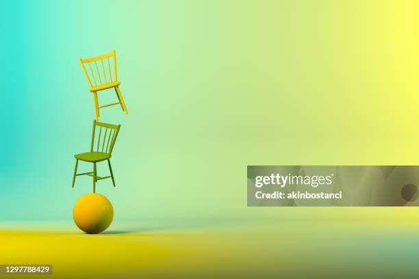 balance with chair and sphere, minimal concept - stable stock pictures, royalty-free photos & images