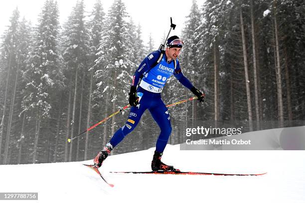 Dominik Windisch of Italy competes during the Men 20 km Individual Competition at the BMW IBU World Cup Biathlon Antholz-Anterselva at on January 22,...