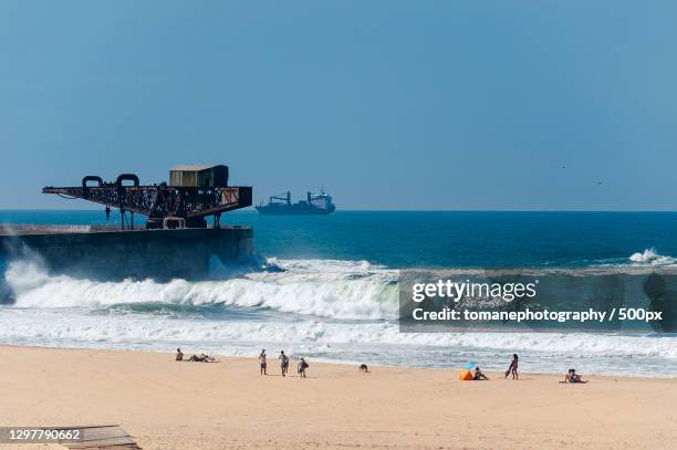 people at beach against clear sky,portugal - exposição 個照片及圖片檔