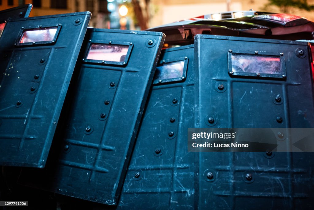 Riot police shields