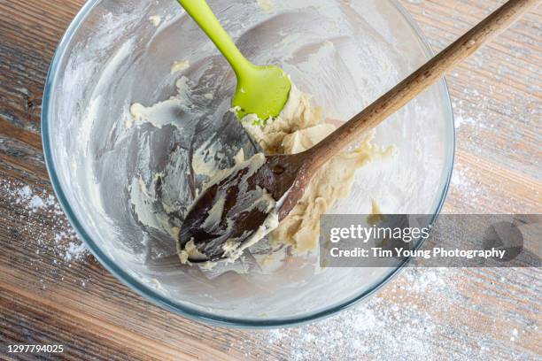 empty mixing bowl with baking mess - cooking utensil stock pictures, royalty-free photos & images
