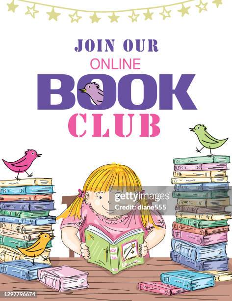 kinder online book club einladung vorlage - academic book cover stock-grafiken, -clipart, -cartoons und -symbole