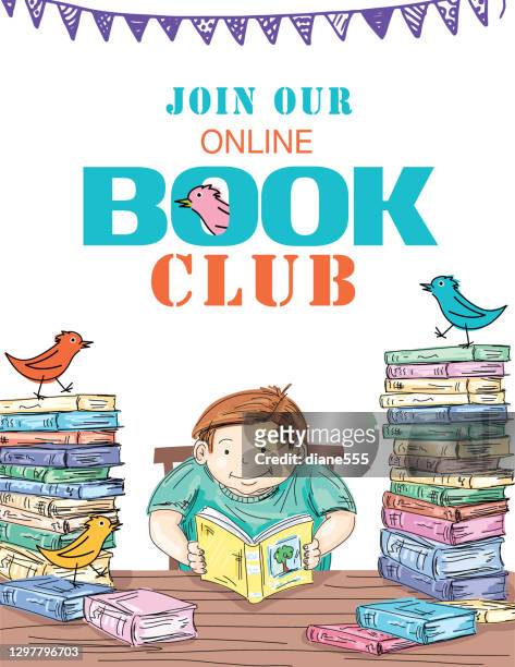 kids online book club invitation template - book club stock illustrations