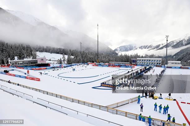 General view inside the stadium competes during the Men 20 km Individual Competition at the BMW IBU World Cup Biathlon Antholz-Anterselva at on...