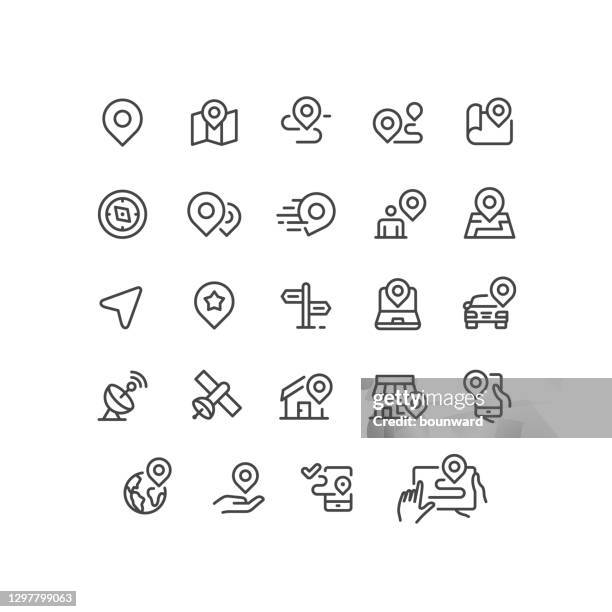 navigation line icons editable stroke - trail sign stock illustrations