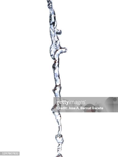 full frame of the textures formed by the water jets to pressure with drops floating in the air on a white background - brook stock pictures, royalty-free photos & images