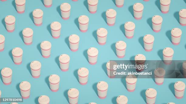 coffee takeaway paper cup isometric view background - repetition pattern stock pictures, royalty-free photos & images