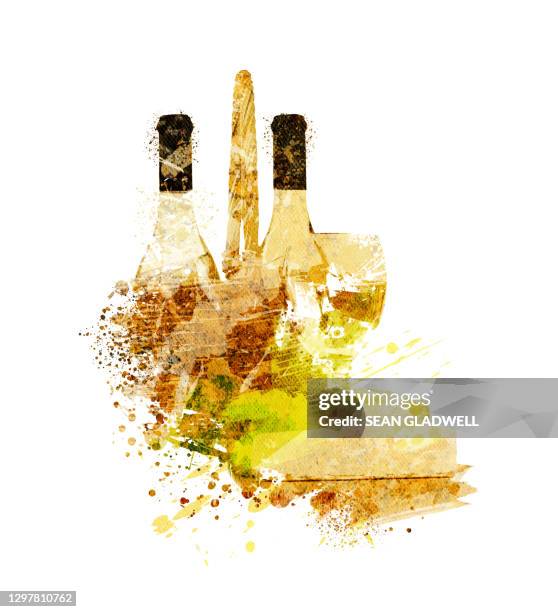 white wine and cheese illustration - bottle white wine stock pictures, royalty-free photos & images