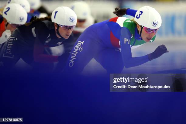 Francesca Lollobrigida of Italy competes in the Mass Start Semi-Final during the ISU World Cup Speed Skating at Thialf Stadium on January 22, 2021 in...