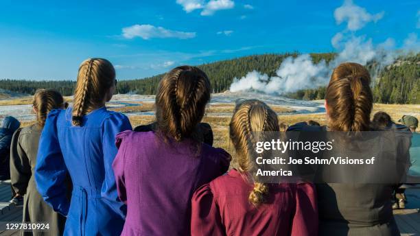 Fundamentalist Church of Jesus Christ of Latter-Day Saints, FLDS Church, Mormon denomination, visiting Old Faithful, Yellowstone National Park.