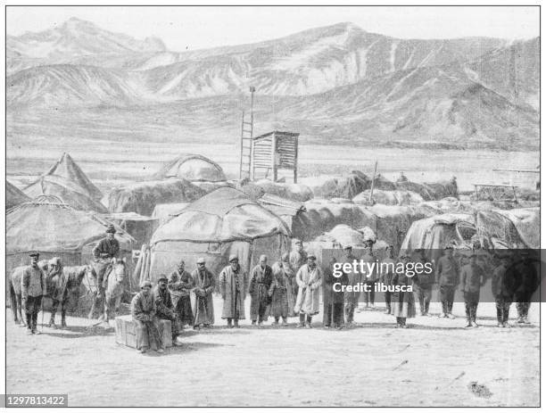 antique illustration: central asia camp - displaced persons camp stock illustrations