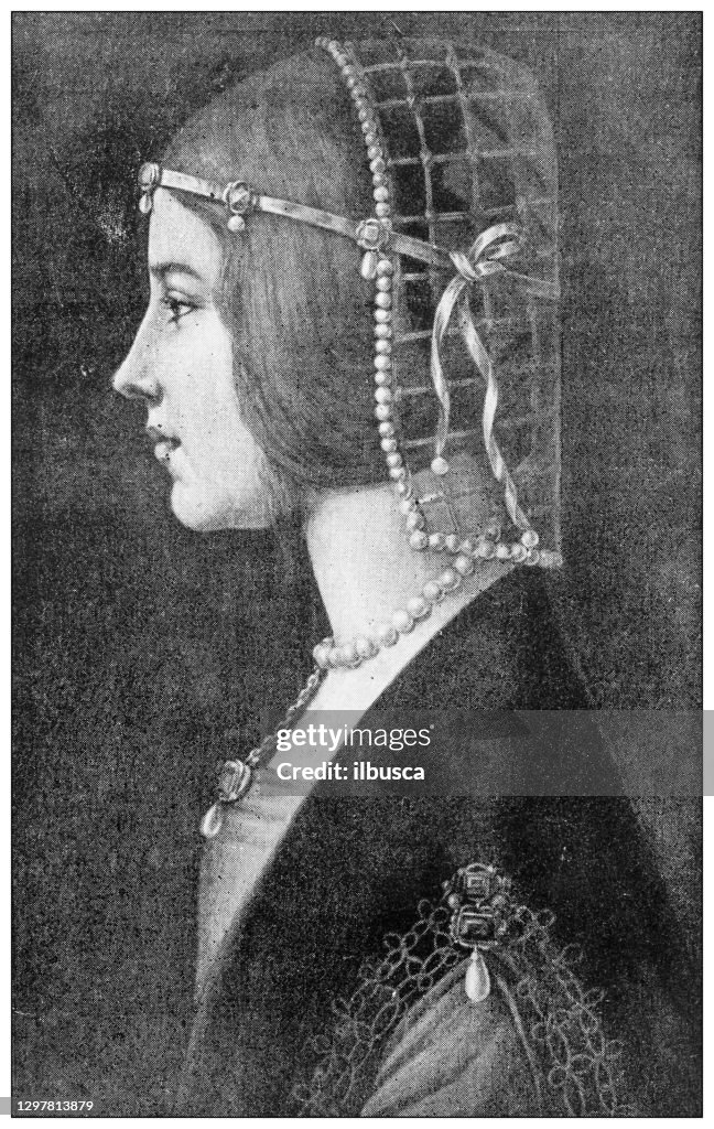 Antique illustration: Leonardo da Vinci's princess portrait