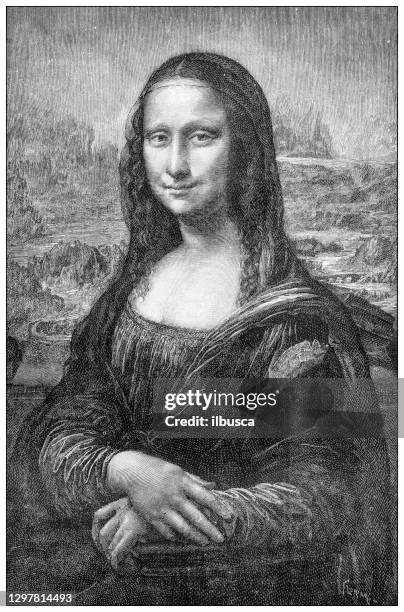 antique illustration: leonardo da vinci's mona lisa, la gioconda - mona lisa art stock illustrations