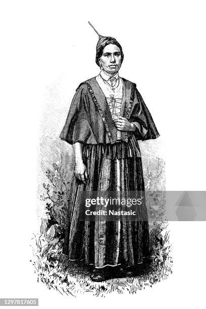 madeiran peasant woman - azores people stock illustrations