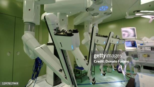 Robot da Vinci on January 20, 2021 in Bari, Italy. The President of the Puglia Region Michele Emiliano today at the "Bonomo" hospital in Andria for...