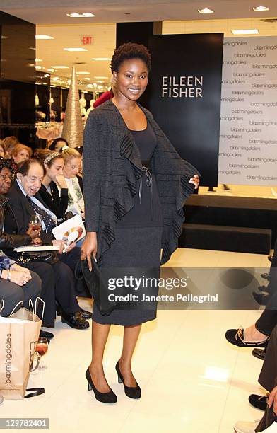 Model at the Eileen Fisher Fashion Show during Ready, Set, Pink! event at Bloomingdale's at Roosevelt Field Mall on October 20, 2011 in Garden City,...