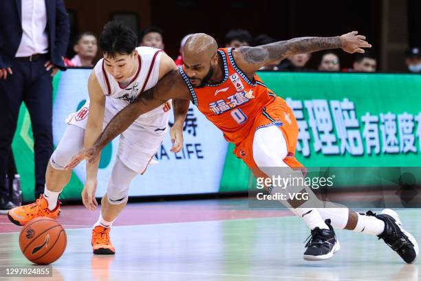 Robert Wilson 'Trae' Golden of Fujian Sturgeons fights for the ball during 2020/2021 Chinese Basketball Association League match between Fujian...