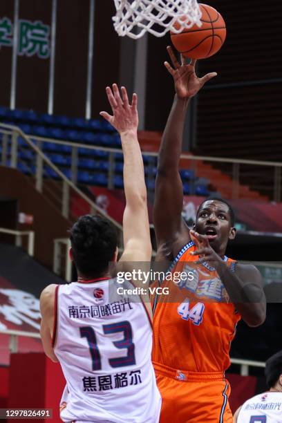 Andrew Nicholson of Fujian Sturgeons shoots the ball during 2020/2021 Chinese Basketball Association League match between Fujian Sturgeons and...