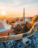 Barcelona at sunrise viewed from park Guell, Barcelona