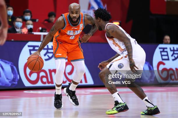 Robert Wilson 'Trae' Golden of Fujian Sturgeons drives the ball during 2020/2021 Chinese Basketball Association League match between Fujian Sturgeons...