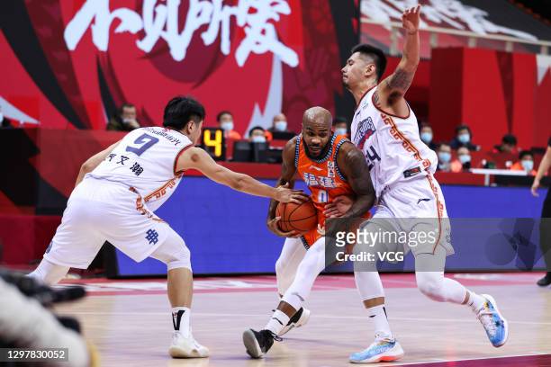 Robert Wilson 'Trae' Golden of Fujian Sturgeons drives the ball during 2020/2021 Chinese Basketball Association League match between Fujian Sturgeons...