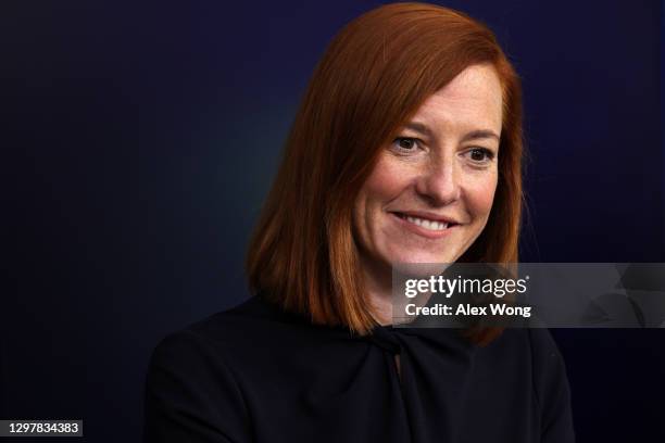 White House Press Secretary Jen Psaki participates in a White House press briefing at the James Brady Press Briefing Room of the White House January...